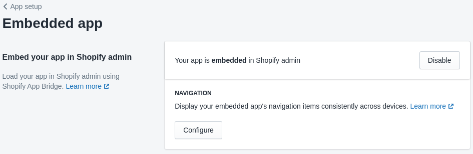 Disable Embedded App in Shopify