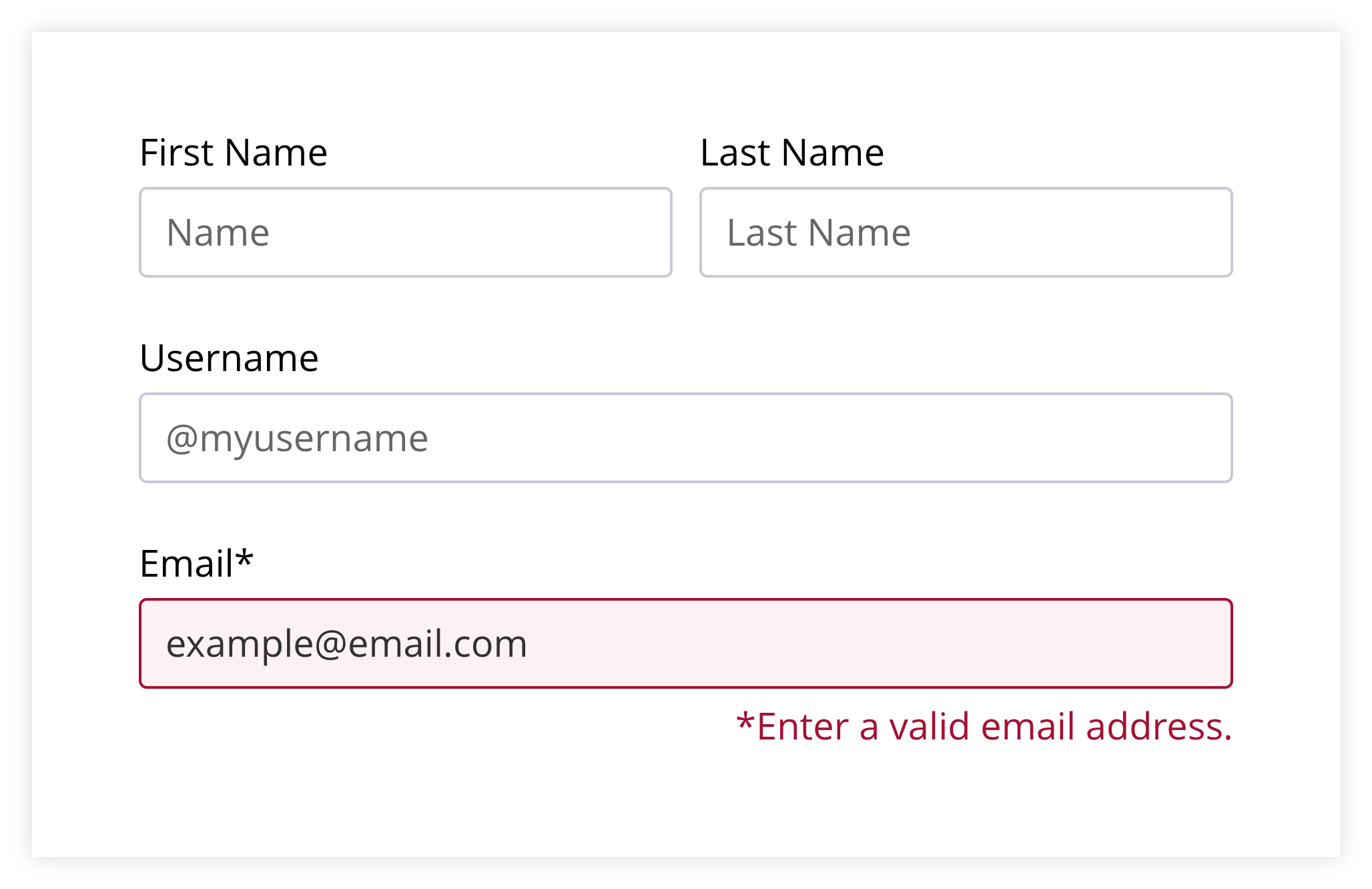 Form Instructions and error message example